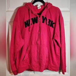 Zayan USA Pink And Black New York Full Zip Up Hoodie XL Minor Wash Wear